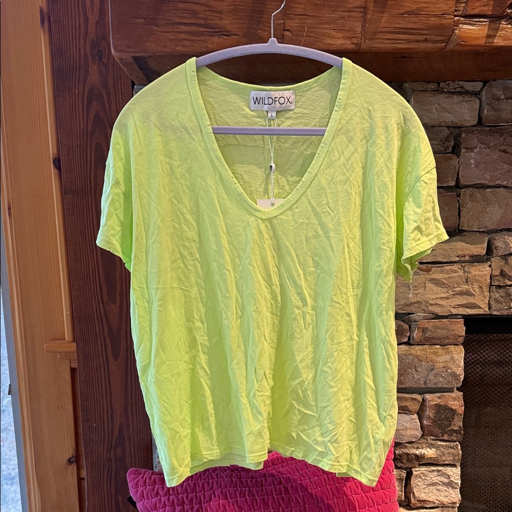 Wildfox Bright Lime V-Neck Tee